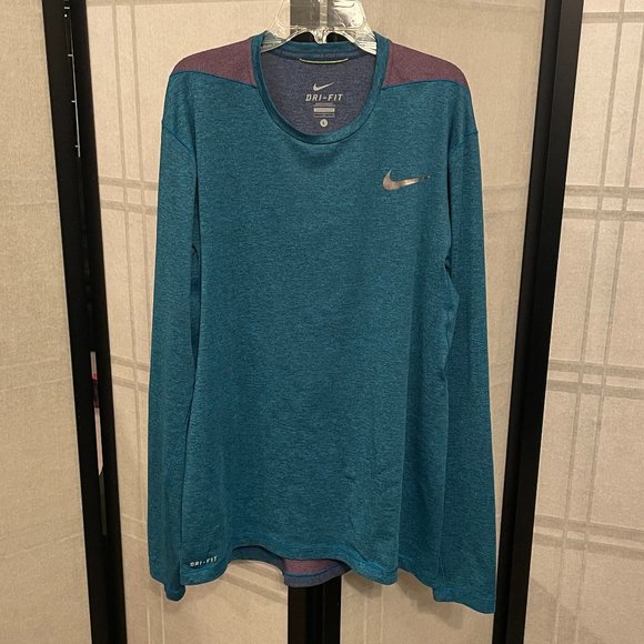 Men's Nike Pro Training Heather Teal Dri-Fit Long Sleeve - Picture 1 of 6